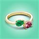 3 - Afra 1.65 ctw Emerald Pear Shape (7x5 mm) & Pink Tourmaline Oval Shape (7x5 mm) Toi Et Moi Engagement Ring 