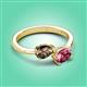3 - Afra 1.50 ctw Smoky Quartz Pear Shape (7x5 mm) & Pink Tourmaline Oval Shape (7x5 mm) Toi Et Moi Engagement Ring 