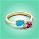 3 - Afra 1.20 ctw Turquoise Pear Shape (7x5 mm) & Pink Tourmaline Oval Shape (7x5 mm) Toi Et Moi Engagement Ring 