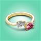 3 - Afra 1.75 ctw White Sapphire Pear Shape (7x5 mm) & Pink Tourmaline Oval Shape (7x5 mm) Toi Et Moi Engagement Ring 