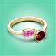 3 - Afra 1.85 ctw Pink Sapphire Pear Shape (7x5 mm) & Red Garnet Oval Shape (7x5 mm) Toi Et Moi Engagement Ring 