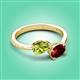 3 - Afra 1.75 ctw Peridot Pear Shape (7x5 mm) & Red Garnet Oval Shape (7x5 mm) Toi Et Moi Engagement Ring 
