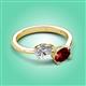 3 - Afra 1.80 ctw Moissanite Pear Shape (7x5 mm) & Red Garnet Oval Shape (7x5 mm) Toi Et Moi Engagement Ring 