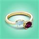3 - Afra 1.60 ctw Aquamarine Pear Shape (7x5 mm) & Rhodolite Garnet Oval Shape (7x5 mm) Toi Et Moi Engagement Ring 