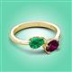 3 - Afra 1.80 ctw Emerald Pear Shape (7x5 mm) & Rhodolite Garnet Oval Shape (7x5 mm) Toi Et Moi Engagement Ring 