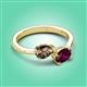 3 - Afra 1.65 ctw Smoky Quartz Pear Shape (7x5 mm) & Rhodolite Garnet Oval Shape (7x5 mm) Toi Et Moi Engagement Ring 
