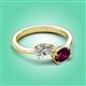 3 - Afra 1.90 ctw White Sapphire Pear Shape (7x5 mm) & Rhodolite Garnet Oval Shape (7x5 mm) Toi Et Moi Engagement Ring 