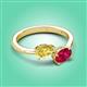 3 - Afra 1.80 ctw Yellow Sapphire Pear Shape (7x5 mm) & Ruby Oval Shape (7x5 mm) Toi Et Moi Engagement Ring 