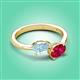 3 - Afra 1.50 ctw Aquamarine Pear Shape (7x5 mm) & Ruby Oval Shape (7x5 mm) Toi Et Moi Engagement Ring 