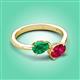 3 - Afra 1.70 ctw Emerald Pear Shape (7x5 mm) & Ruby Oval Shape (7x5 mm) Toi Et Moi Engagement Ring 