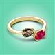 3 - Afra 1.55 ctw Smoky Quartz Pear Shape (7x5 mm) & Ruby Oval Shape (7x5 mm) Toi Et Moi Engagement Ring 