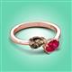 3 - Afra 1.55 ctw Smoky Quartz Pear Shape (7x5 mm) & Ruby Oval Shape (7x5 mm) Toi Et Moi Engagement Ring 