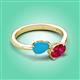 3 - Afra 1.25 ctw Turquoise Pear Shape (7x5 mm) & Ruby Oval Shape (7x5 mm) Toi Et Moi Engagement Ring 