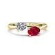 1 - Afra 1.80 ctw White Sapphire Pear Shape (7x5 mm) & Ruby Oval Shape (7x5 mm) Toi Et Moi Engagement Ring 