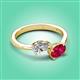 3 - Afra 1.80 ctw White Sapphire Pear Shape (7x5 mm) & Ruby Oval Shape (7x5 mm) Toi Et Moi Engagement Ring 