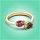 3 - Afra 1.45 ctw Pink Tourmaline Pear Shape (7x5 mm) & Smoky Quartz Oval Shape (7x5 mm) Toi Et Moi Engagement Ring 