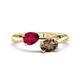 1 - Afra 1.70 ctw Ruby Pear Shape (7x5 mm) & Smoky Quartz Oval Shape (7x5 mm) Toi Et Moi Engagement Ring 