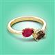 3 - Afra 1.70 ctw Ruby Pear Shape (7x5 mm) & Smoky Quartz Oval Shape (7x5 mm) Toi Et Moi Engagement Ring 
