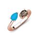 4 - Afra 1.10 ctw Turquoise Pear Shape (7x5 mm) & Smoky Quartz Oval Shape (7x5 mm) Toi Et Moi Engagement Ring 