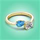 3 - Afra 1.70 ctw Blue Topaz Pear Shape (7x5 mm) & Moissanite Oval Shape (7x5 mm) Toi Et Moi Engagement Ring 