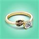 3 - Afra 1.50 ctw Smoky Quartz Pear Shape (7x5 mm) & Moissanite Oval Shape (7x5 mm) Toi Et Moi Engagement Ring 