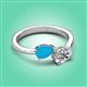 3 - Afra 1.20 ctw Turquoise Pear Shape (7x5 mm) & Moissanite Oval Shape (7x5 mm) Toi Et Moi Engagement Ring 