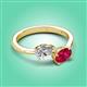 3 - Afra 1.65 ctw IGI Certified Lab Grown Diamond  Pear Shape (7x5 mm) & Ruby Oval Shape (7x5 mm) Toi Et Moi Engagement Ring 