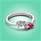 3 - Afra 1.60 ctw IGI Certified Lab Grown Diamond  Pear Shape (7x5 mm) & Pink Tourmaline Oval Shape (7x5 mm) Toi Et Moi Engagement Ring 