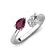 4 - Afra 1.70 ctw Rhodolite Garnet Pear Shape (7x5 mm) & IGI Certified Lab Grown Diamond Oval Shape (7x5 mm) Toi Et Moi Engagement Ring 