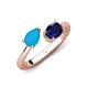 4 - Afra 1.25 ctw Turquoise Pear Shape (7x5 mm) & Blue Sapphire Oval Shape (7x5 mm) Toi Et Moi Engagement Ring 