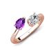 4 - Afra 1.45 ctw Amethyst Pear Shape (7x5 mm) & GIA Certified Natural Diamond Oval Shape (7x5 mm) Toi Et Moi Engagement Ring 