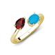 4 - Afra 1.60 ctw Red Garnet Pear Shape (7x5 mm) & Turquoise Oval Shape (7x5 mm) Toi Et Moi Engagement Ring 