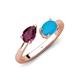 4 - Afra 1.60 ctw Rhodolite Garnet Pear Shape (7x5 mm) & Turquoise Oval Shape (7x5 mm) Toi Et Moi Engagement Ring 