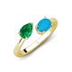 4 - Afra 1.50 ctw Emerald Pear Shape (7x5 mm) & Turquoise Oval Shape (7x5 mm) Toi Et Moi Engagement Ring 