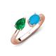 4 - Afra 1.50 ctw Emerald Pear Shape (7x5 mm) & Turquoise Oval Shape (7x5 mm) Toi Et Moi Engagement Ring 