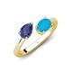 4 - Afra 1.30 ctw Iolite Pear Shape (7x5 mm) & Turquoise Oval Shape (7x5 mm) Toi Et Moi Engagement Ring 