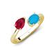 4 - Afra 1.65 ctw Ruby Pear Shape (7x5 mm) & Turquoise Oval Shape (7x5 mm) Toi Et Moi Engagement Ring 