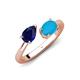 4 - Afra 1.60 ctw Blue Sapphire Pear Shape (7x5 mm) & Turquoise Oval Shape (7x5 mm) Toi Et Moi Engagement Ring 