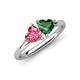 4 - Francesca 1.55 ctw Heart Shape (6.00 mm) Pink Tourmaline & Lab Created Emerald Toi Et Moi Engagement Ring 