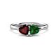1 - Francesca 1.70 ctw Heart Shape (6.00 mm) Red Garnet & Lab Created Emerald Toi Et Moi Engagement Ring 