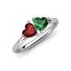 4 - Francesca 1.70 ctw Heart Shape (6.00 mm) Red Garnet & Lab Created Emerald Toi Et Moi Engagement Ring 