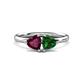 1 - Francesca 1.85 ctw Heart Shape (6.00 mm) Rhodolite Garnet & Lab Created Emerald Toi Et Moi Engagement Ring 