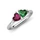 4 - Francesca 1.85 ctw Heart Shape (6.00 mm) Rhodolite Garnet & Lab Created Emerald Toi Et Moi Engagement Ring 