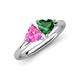 4 - Francesca 1.65 ctw Heart Shape (6.00 mm) Lab Created Pink Sapphire & Lab Created Emerald Toi Et Moi Engagement Ring 