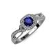 4 - Amy Desire 1.40 ctw Blue Sapphire Round (6.00 mm) & Natural Diamond Round (1.10 mm) Swirl Halo Engagement Ring 