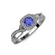 4 - Amy Desire 1.17 ctw Tanzanite Round (6.50 mm) & Natural Diamond Round (1.10 mm) Swirl Halo Engagement Ring 
