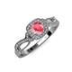 4 - Amy Desire 1.12 ctw Pink Tourmaline Round (6.50 mm) & Natural Diamond Round (1.10 mm) Swirl Halo Engagement Ring 