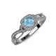 4 - Amy Desire 1.20 ctw Blue Topaz Round (6.50 mm) & Natural Diamond Round (1.10 mm) Swirl Halo Engagement Ring 