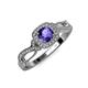 4 - Amy Desire 1.05 ctw Iolite Round (6.50 mm) & Natural Diamond Round (1.10 mm) Swirl Halo Engagement Ring 