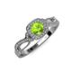 4 - Amy Desire 1.35 ctw Peridot Round (6.50 mm) & Natural Diamond Round (1.10 mm) Swirl Halo Engagement Ring 